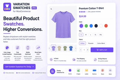 Variation Swatches for WooCommerce Pro – Color, Image & Button Attribute Swatches Plugin