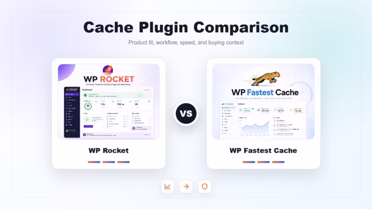 Product comparison featured image for WP Rocket vs WP Fastest Cache.