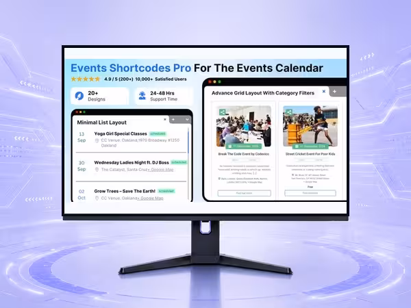 Events Shortcodes & Block Pro For The Events Calendar WordPress Plugin - Booking, Calendar, and Scheduling Workflow Tools product preview