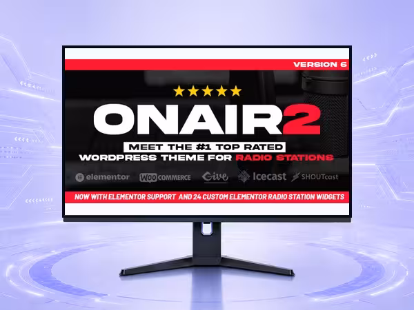 Onair2: Radio Station WordPress Theme With Non-Stop Music Player WordPress Theme - Creative Portfolio and Agency Website Builder product preview