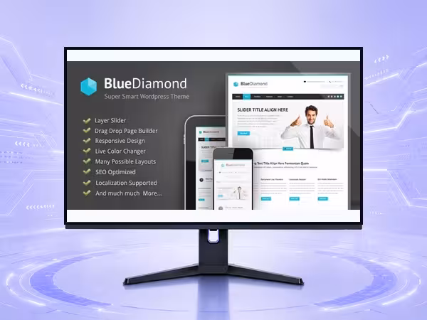 Blue Diamond WordPress Theme - Clean Blog and Magazine Publishing Layout product preview