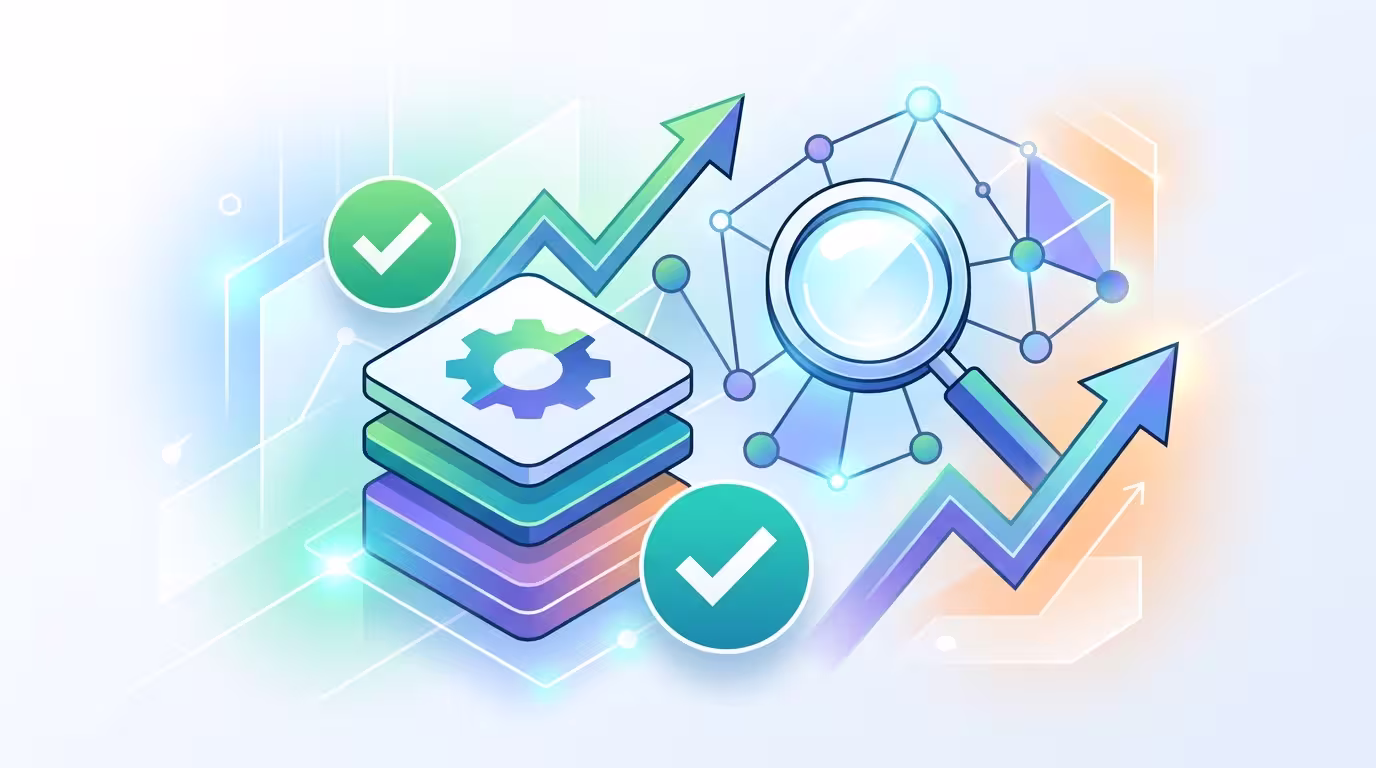 Abstract editorial featured image for a WordPress article with symbolic SEO, performance, or builder workflow visuals.