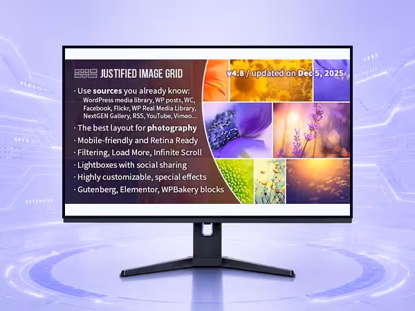 Justified Image Grid WordPress Plugin - Page Builder and Front-End Layout Tools product preview