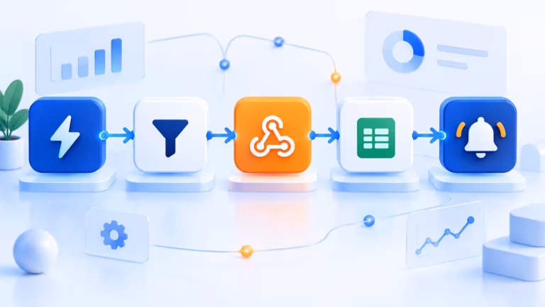 Illustration of a visual WordPress automation workflow with connected actions
